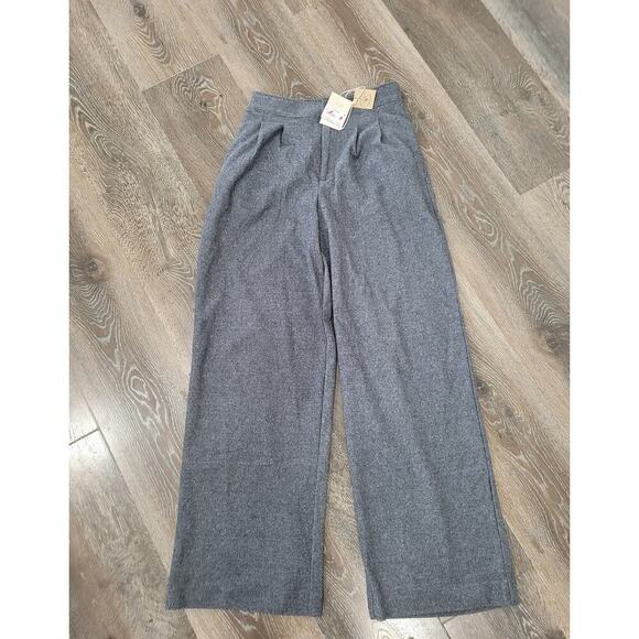 Faherty Dream‎ Flannel Organic Cotton Wide Leg Trouser Pants size 0 Charcoal #P2 - Picture 1 of 6